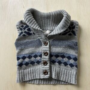Between Me & You Sweater Vest Womens Small Gray Argyle Button Front Shawl Collar